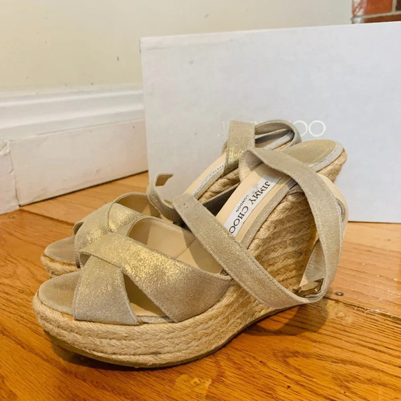 Jimmy Choo Shoes - Jimmy Choo Espadrille Wedge Nude Beige Size 8.5
